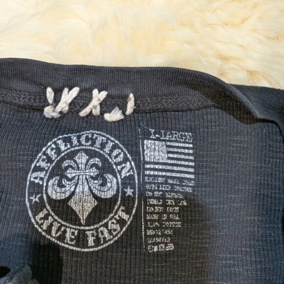 Affliction Live Fast Y2K Vintage Long Sleeve Black Thermal Shirt Men Size XL - Picture 5 of 7